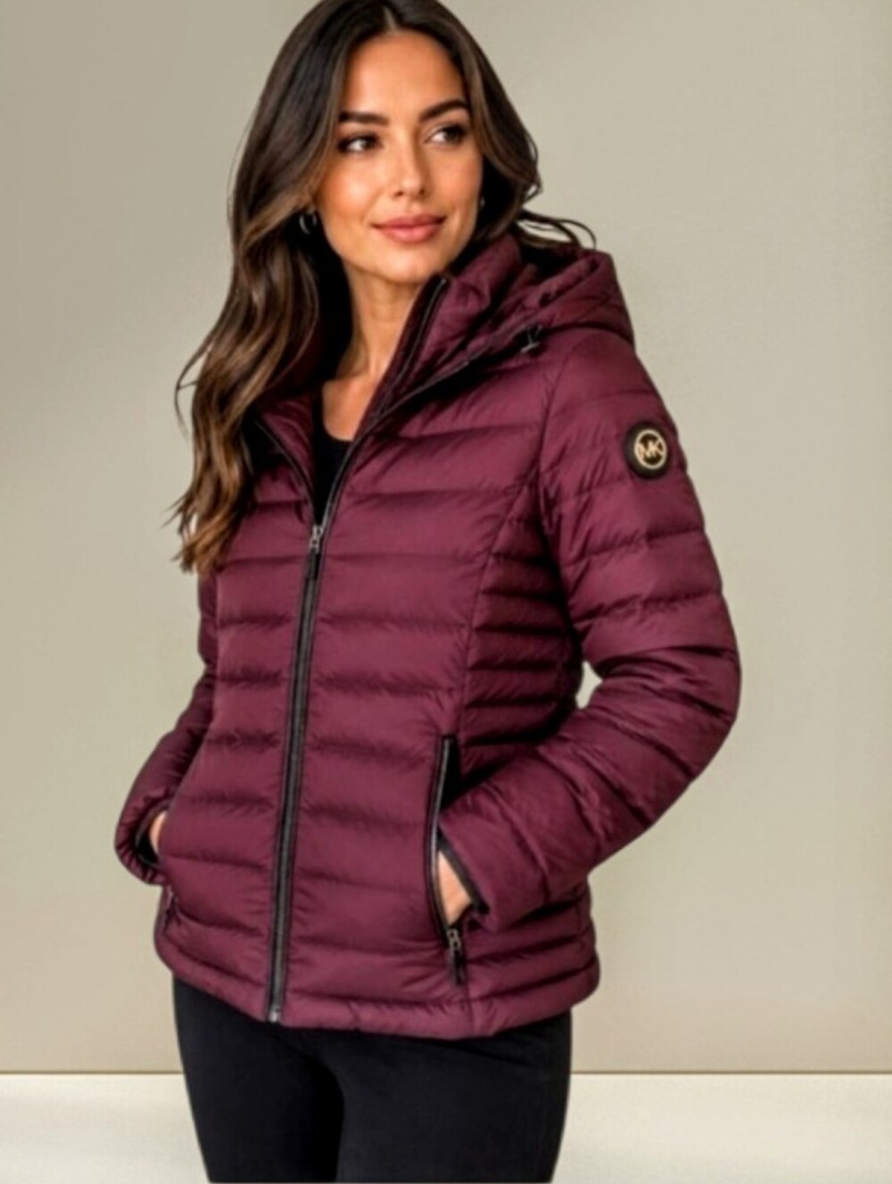 MK Down Puffer Packable Jacket In Burgundy/Wine sz M